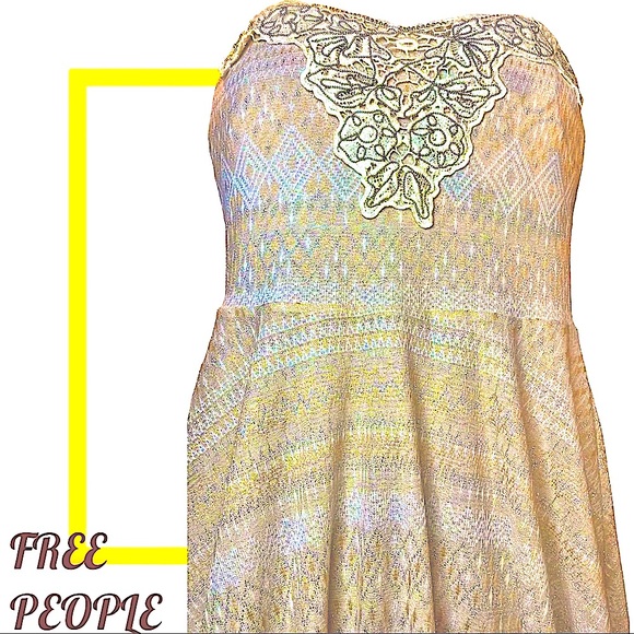 FREE PEOPLE BRAND SIZE LARGE STRAPLESS BOHO CHIC Mini Dress. Strands of color - Picture 10 of 14